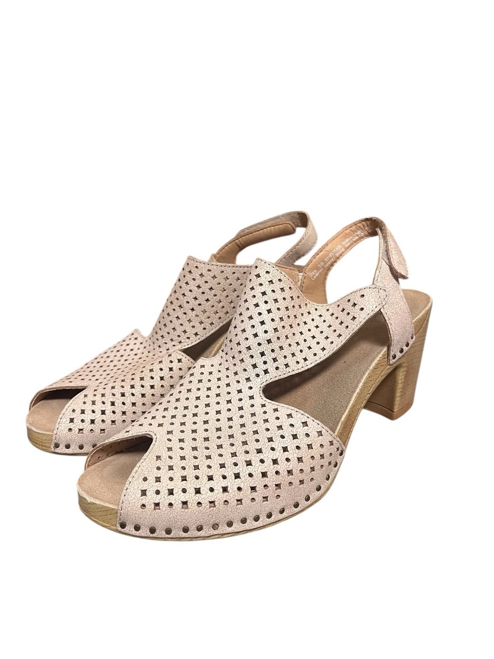 Dansko Teagan Heeled Sandal Clogs Laser Cut Vintage White Leather Slingback 39 - Picture 8 of 15